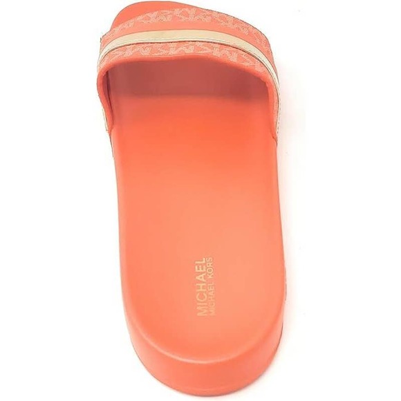 Michael Kors Brandy Metallic Striped Logo Slide Sandal Poppy 5/7 Nib $85 - Picture 4 of 4